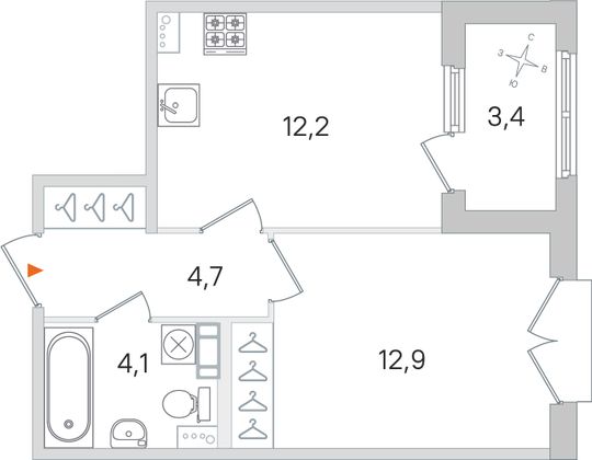 Продажа 1-комнатной квартиры 35,6 м², 2/4 этаж
