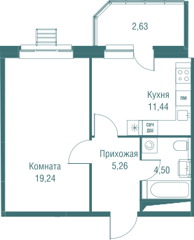 Продажа 1-комнатной квартиры 43,1 м², 11/25 этаж