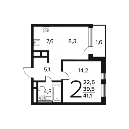 Продажа 2-комнатной квартиры 41,1 м², 2/9 этаж
