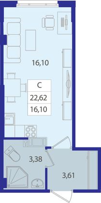 Продажа квартиры-студии 23,1 м², 1/18 этаж