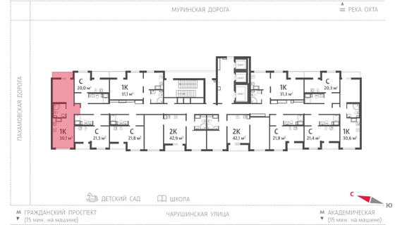 30,1 м², 1-комн. квартира, 10/24 этаж