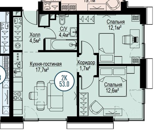 Продажа 2-комнатной квартиры 53 м², 15/30 этаж