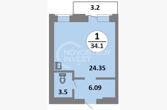 Продажа квартиры-студии 34,1 м², 13/14 этаж