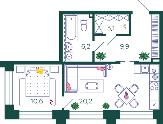 50 м², 1-комн. квартира, 23/27 этаж