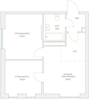Продажа 3-комнатной квартиры 51,8 м², 16/23 этаж
