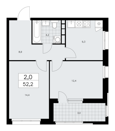 52,2 м², своб. планировка, 18/24 этаж