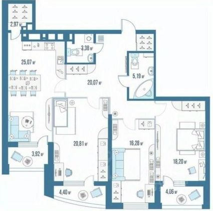 Продажа 3-комнатной квартиры 123 м², 20/22 этаж