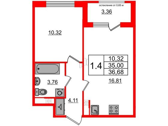 Продажа 1-комнатной квартиры 35 м², 3/4 этаж