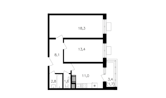 Продажа 2-комнатной квартиры 56,9 м², 23/27 этаж