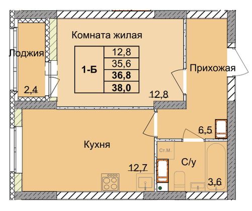 Продажа 1-комнатной квартиры 36,8 м², 4/18 этаж