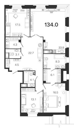 Продажа 4-комнатной квартиры 134,7 м², 4/9 этаж