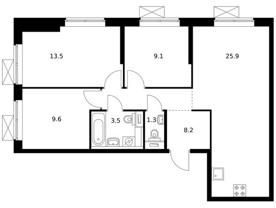 71,1 м², 3-комн. квартира, 29/33 этаж