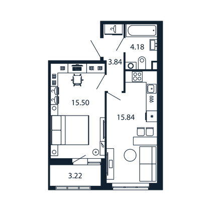Продажа 1-комнатной квартиры 39 м², 2/13 этаж