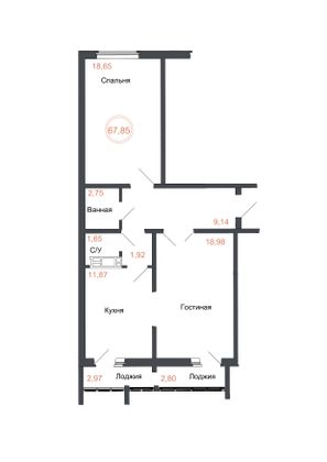 Продажа 2-комнатной квартиры 67,8 м², 12 этаж