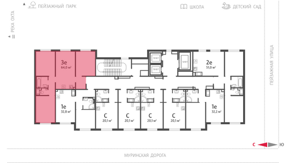 64 м², 3-комн. квартира, 13/22 этаж