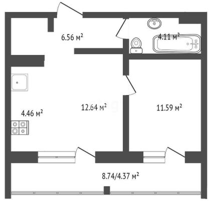 Продажа 1-комнатной квартиры 44,7 м², 14/19 этаж