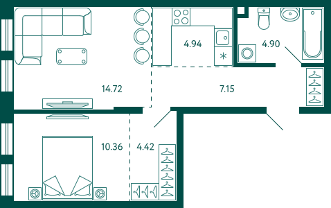 Продажа 1-комнатной квартиры 46,5 м², 2/10 этаж