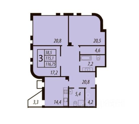 Продажа 3-комнатной квартиры 116,7 м², 14/21 этаж