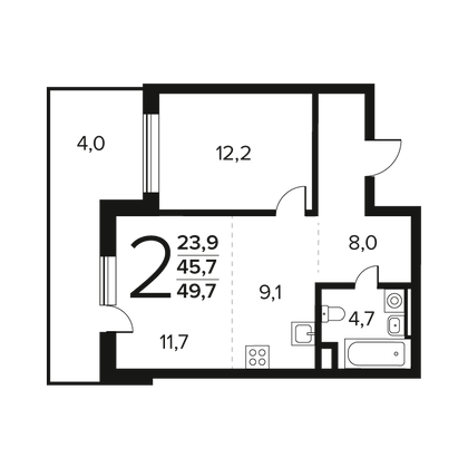 Продажа 2-комнатной квартиры 49,7 м², 1/11 этаж