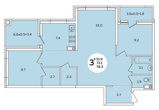 Продажа 3-комнатной квартиры 80 м², 12/25 этаж