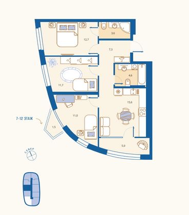 Продажа 3-комнатной квартиры 72,8 м², 10/18 этаж
