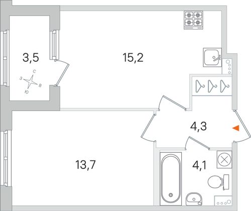 Продажа 1-комнатной квартиры 39 м², 1/4 этаж