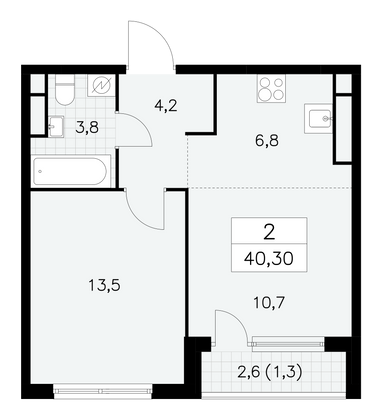 40,3 м², своб. планировка, 24/30 этаж