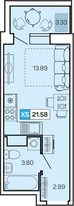 21,6 м², студия, 9/9 этаж