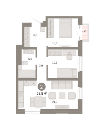 Продажа 2-комнатной квартиры 58,8 м², 14/31 этаж