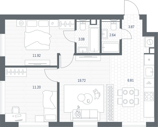 Продажа 2-комнатной квартиры 59,2 м², 6/49 этаж