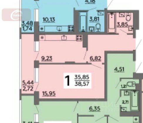 Продажа 1-комнатной квартиры 38,6 м², 9/19 этаж