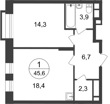 Продажа 1-комнатной квартиры 45,6 м², 14/20 этаж