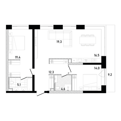 94 м², 2-комн. квартира, 11/26 этаж