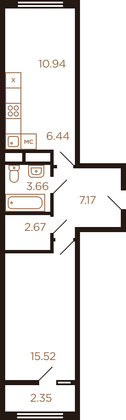 Продажа 2-комнатной квартиры 46,4 м², 7/8 этаж
