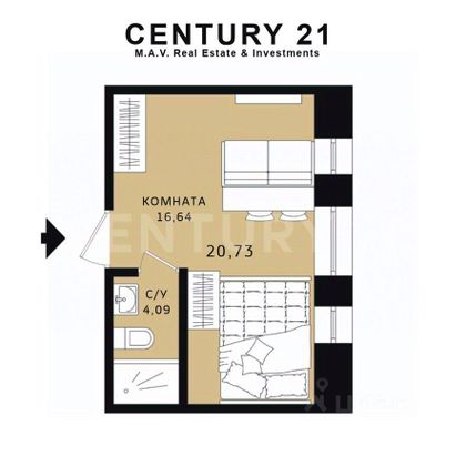 Продажа квартиры-студии 20,7 м², 1/4 этаж