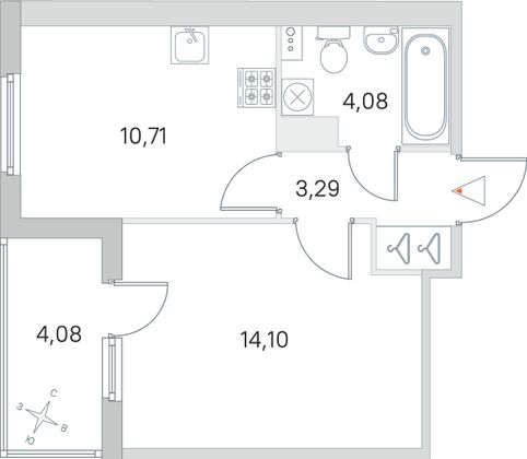 Продажа 1-комнатной квартиры 34,2 м², 4/4 этаж