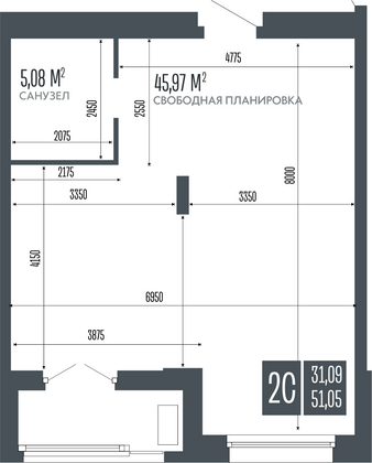 Продажа 2-комнатной квартиры 51 м², 3/15 этаж