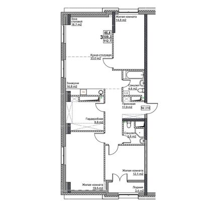 Продажа 3-комнатной квартиры 112,7 м², 24/24 этаж