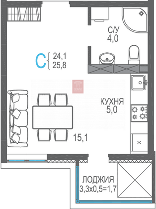 Продажа квартиры-студии 27,3 м², 5/10 этаж