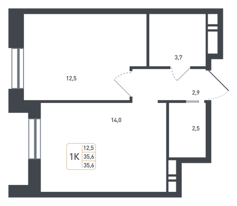 35,6 м², 1-комн. квартира, 5/8 этаж