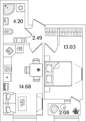 35,4 м², 1-комн. квартира, 10/23 этаж