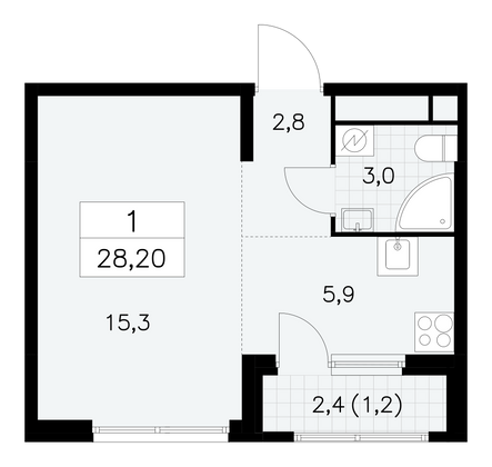 28,2 м², 1-комн. квартира, 23/30 этаж