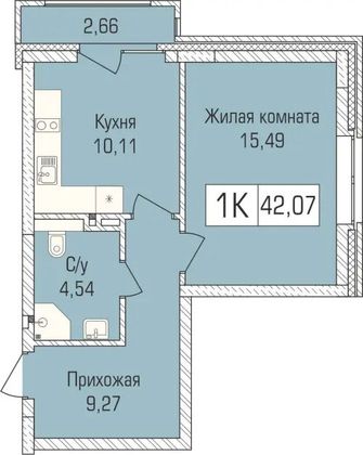 41,6 м², 1-комн. квартира, 2/9 этаж