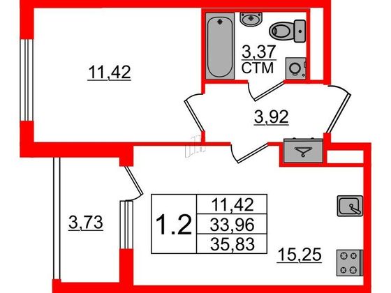 Продажа 1-комнатной квартиры 34 м², 3/4 этаж