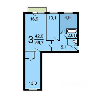 Продажа 3-комнатной квартиры 56,7 м², 4/5 этаж