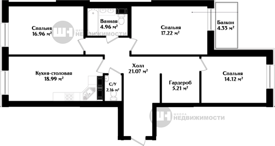 Продажа 3-комнатной квартиры 102 м², 7/9 этаж