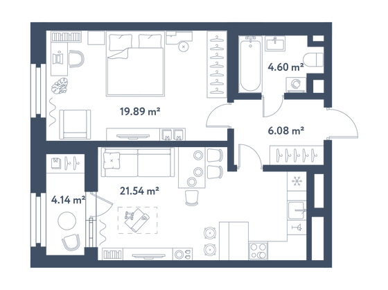 54,2 м², 1-комн. квартира, 5/11 этаж