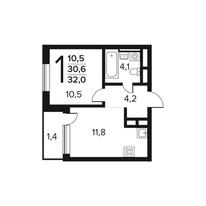 Продажа 1-комнатной квартиры 32 м², 7/11 этаж