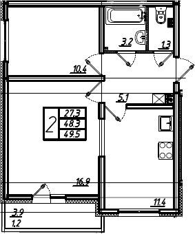 Продажа 2-комнатной квартиры 52,2 м², 3/25 этаж
