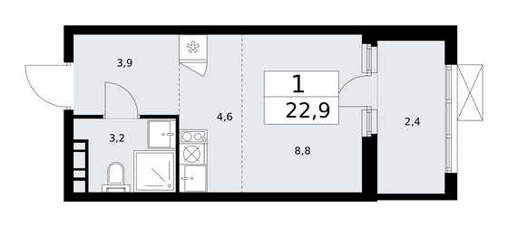 22,9 м², 1-комн. квартира, 5/17 этаж